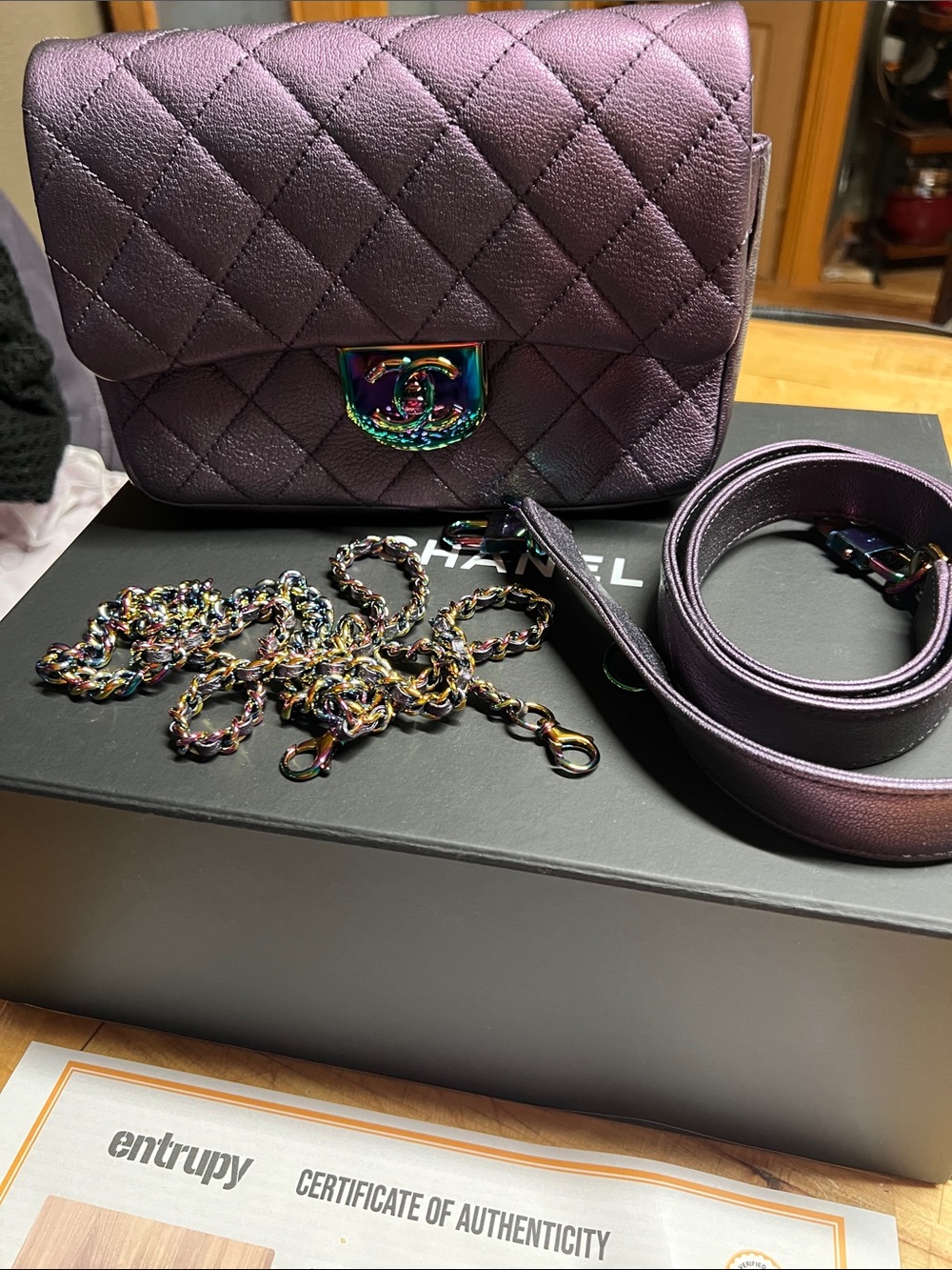CHANEL Double Carry Waist Chain Flap Bag with Iridescent Hardware NEW